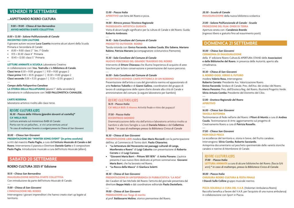 Roero Cultura 2025 a Canale dal 19 al 21 settembre